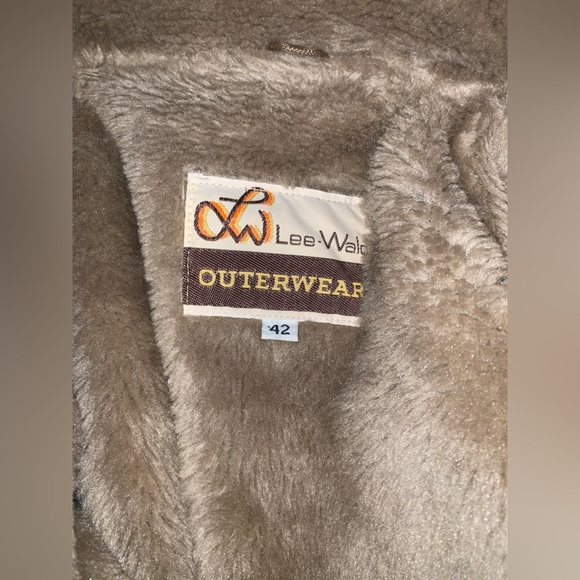 Lee Wald Men's taupe beige Coat Brown faux fur lapels Collar vintage 42 car coat - Picture 8 of 8